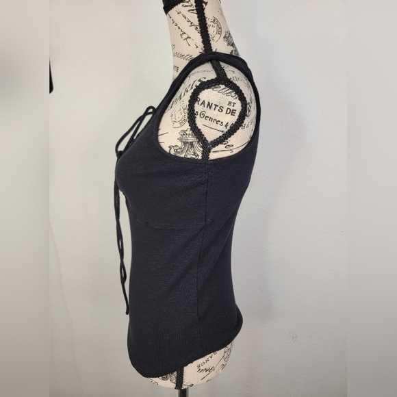 Free People Emmy Lou Tank Top Small Lace-Up Tie Front Ribbed Black - Picture 8 of 9